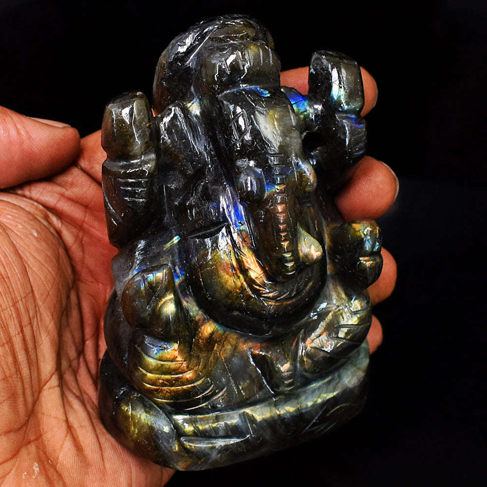 gemsmore:Artisian Labradorite Hand Carved Genuine Crystal Gemstone Carving Lord Ganesha