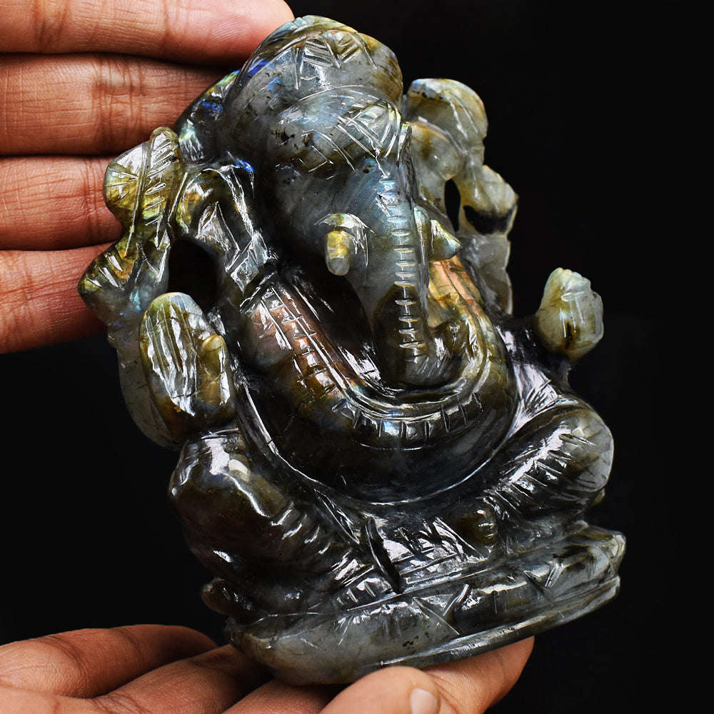 gemsmore:Artisian Labradorite Hand Carved Genuine Crystal Gemstone Carving Lord Ganesha