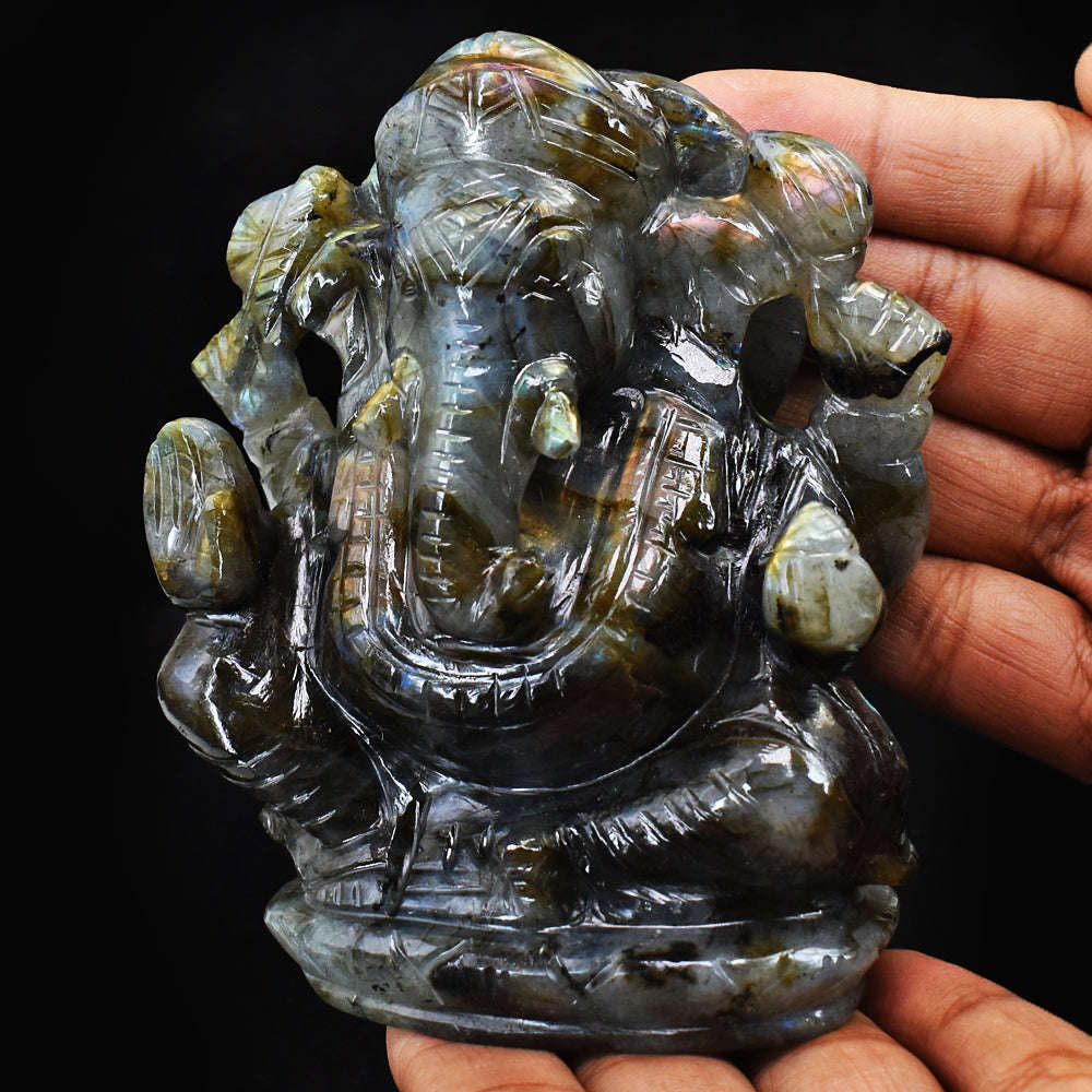 gemsmore:Artisian Labradorite Hand Carved Genuine Crystal Gemstone Carving Lord Ganesha