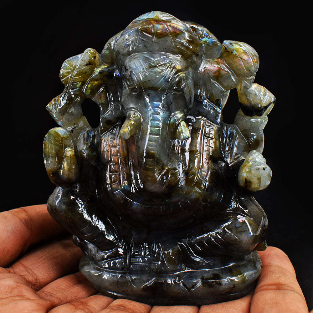 gemsmore:Artisian Labradorite Hand Carved Genuine Crystal Gemstone Carving Lord Ganesha