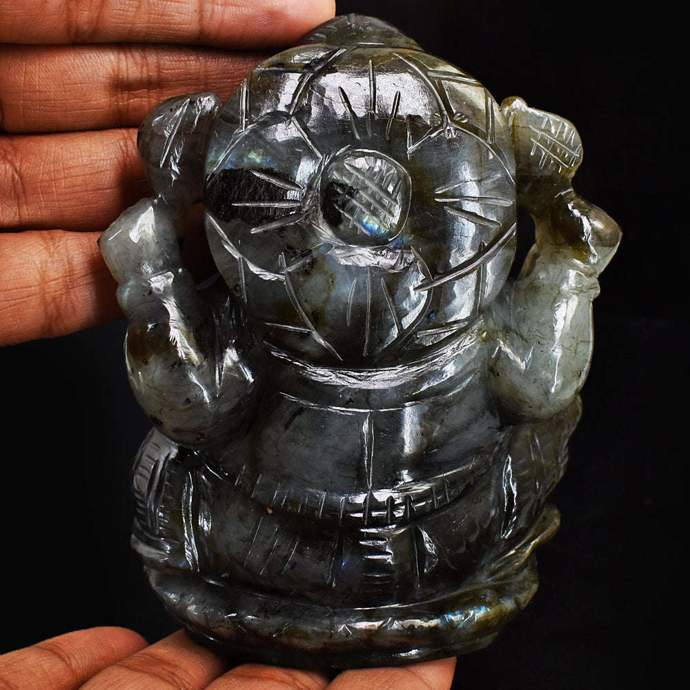 gemsmore:Artisian Labradorite Hand Carved Genuine Crystal Gemstone Carving Lord Ganesha