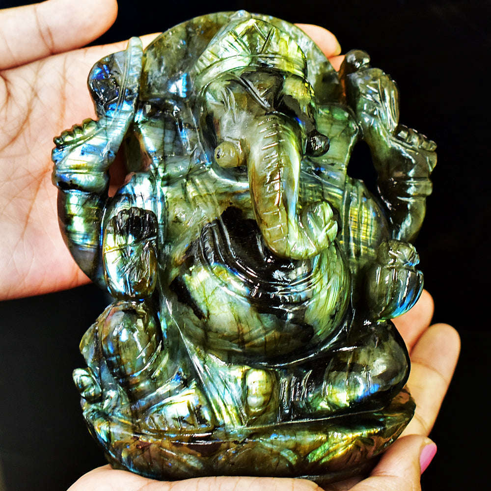 gemsmore:Artisian Labradorite Hand Carved Genuine Crystal Gemstone Carving Massive Lord Ganesha