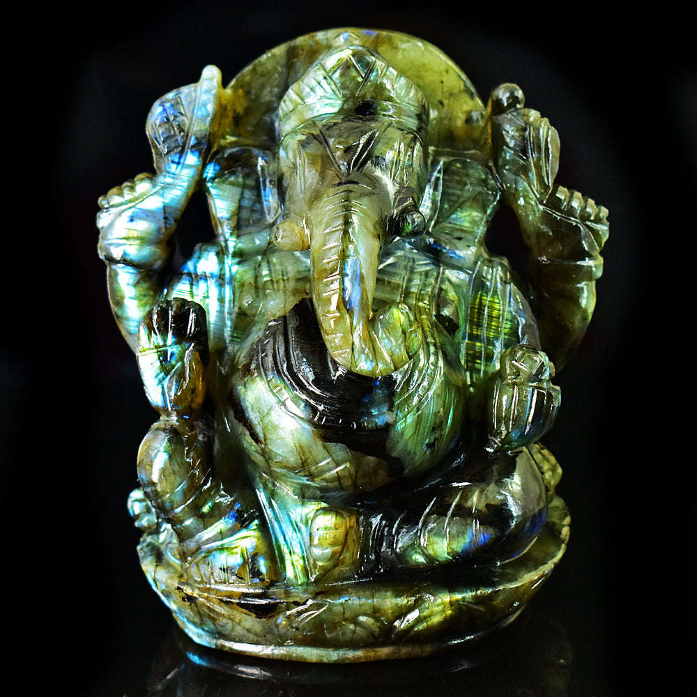 gemsmore:Artisian Labradorite Hand Carved Genuine Crystal Gemstone Carving Massive Lord Ganesha