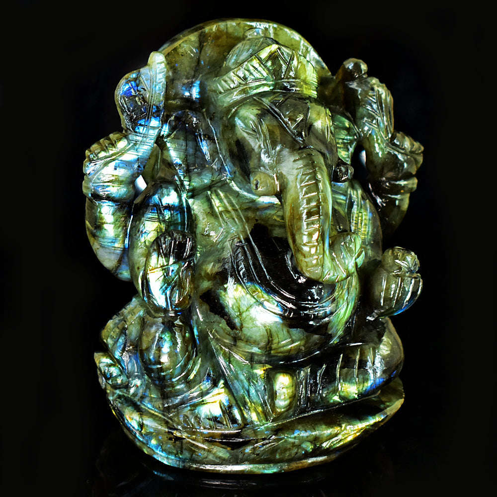 gemsmore:Artisian Labradorite Hand Carved Genuine Crystal Gemstone Carving Massive Lord Ganesha