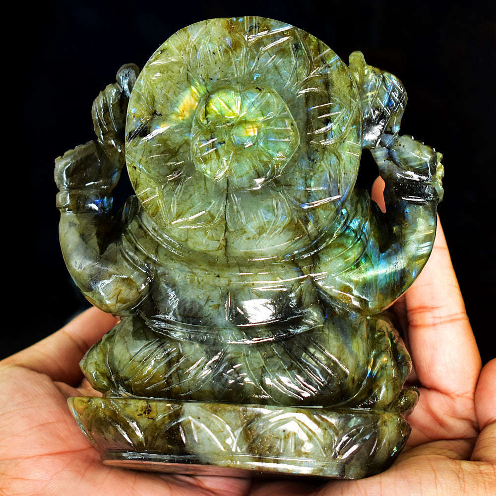 gemsmore:Artisian Labradorite Hand Carved Genuine Crystal Gemstone Carving Massive Lord Ganesha