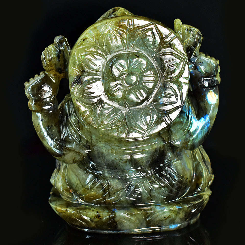 gemsmore:Artisian Labradorite Hand Carved Genuine Crystal Gemstone Carving Massive Lord Ganesha