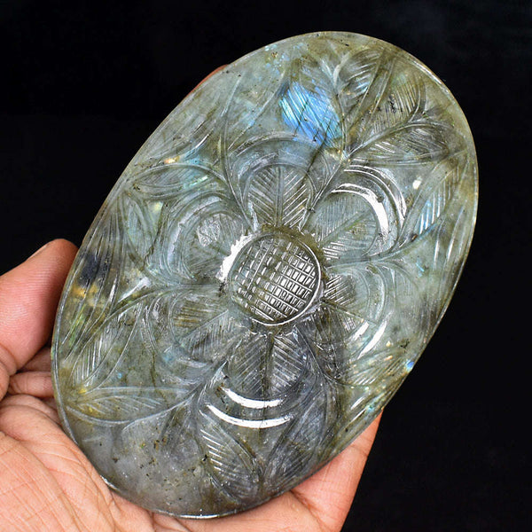 gemsmore:Artisian Labradorite Hand Carved Genuine Crystal Gemstone Carving Mughal Carved Cabochon