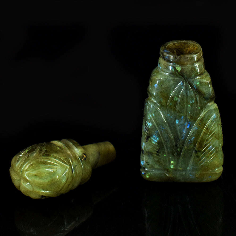 gemsmore:Artisian Labradorite Hand Carved Genuine Crystal Gemstone Carving Perfume Bottle