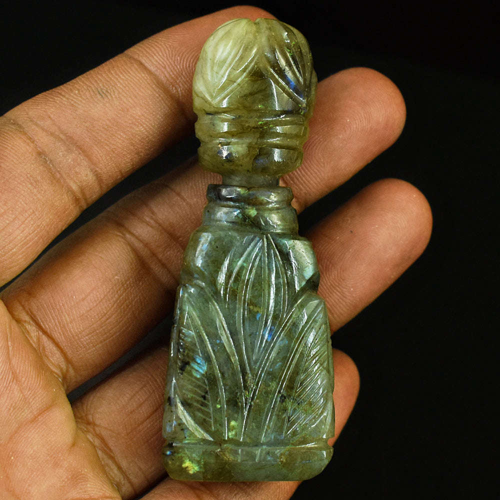 gemsmore:Artisian Labradorite Hand Carved Genuine Crystal Gemstone Carving Perfume Bottle