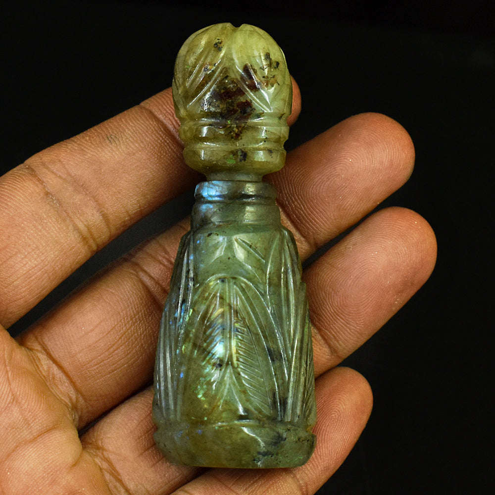 gemsmore:Artisian Labradorite Hand Carved Genuine Crystal Gemstone Carving Perfume Bottle