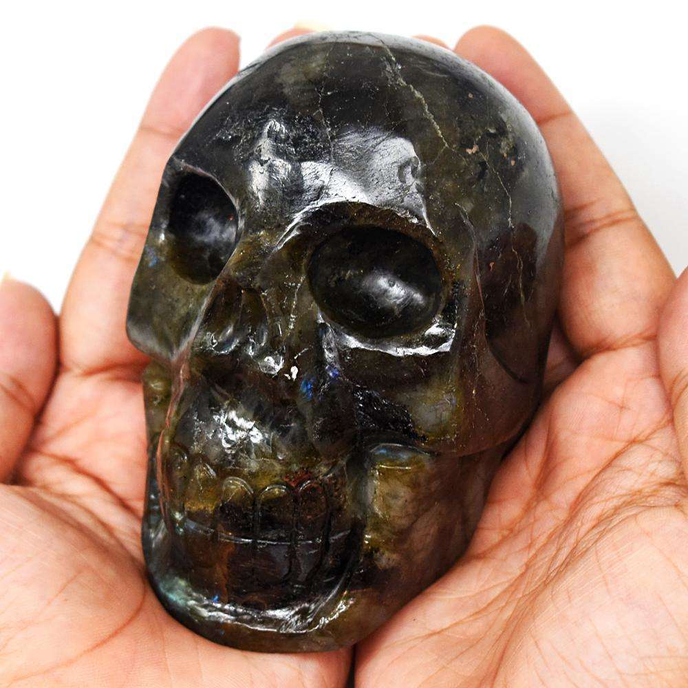 gemsmore:Artisian Labradorite Hand Carved Genuine Crystal Gemstone Carving Skull