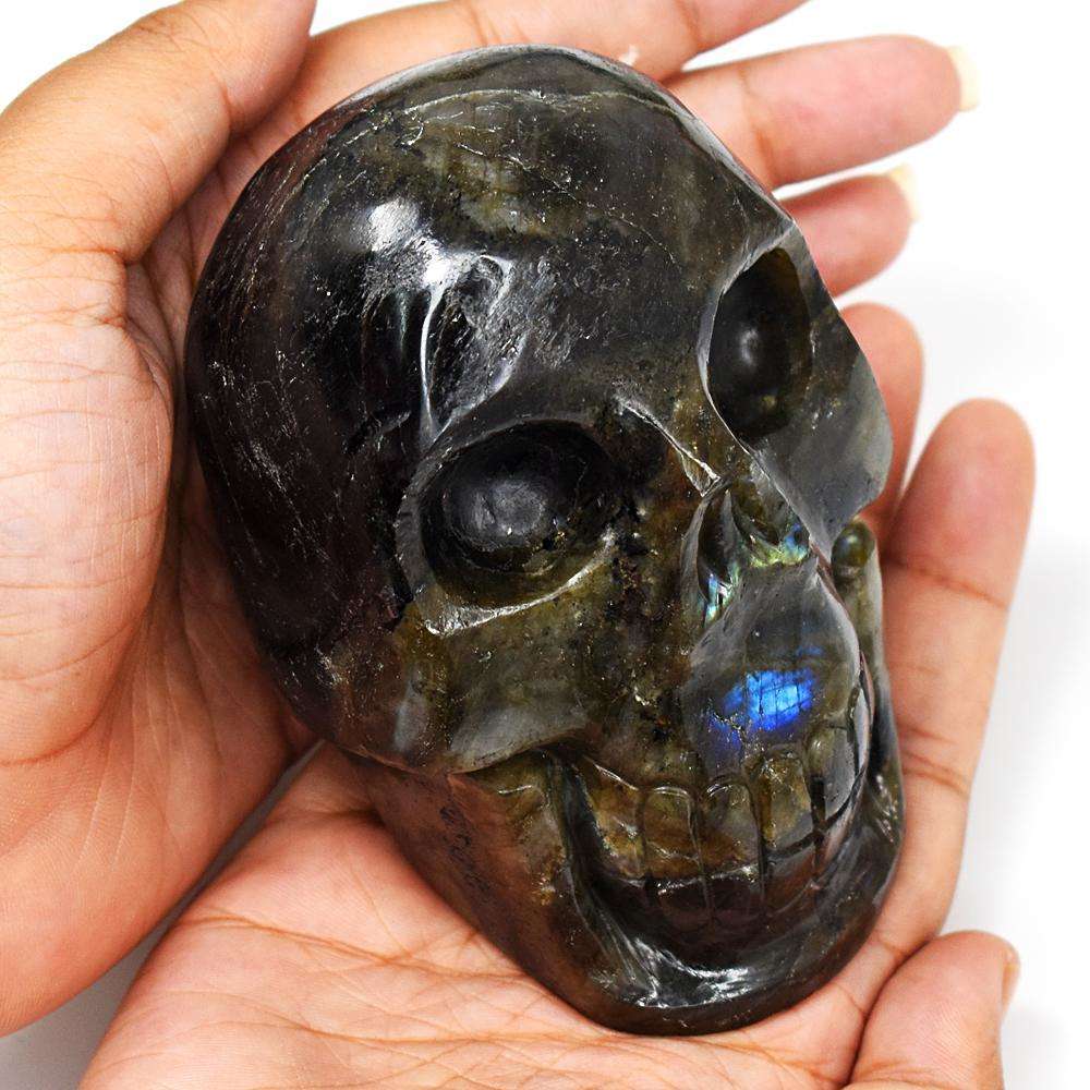 gemsmore:Artisian Labradorite Hand Carved Genuine Crystal Gemstone Carving Skull