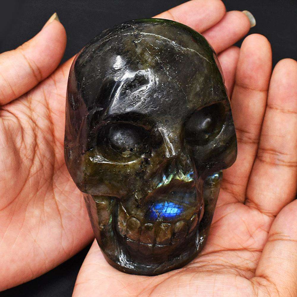 gemsmore:Artisian Labradorite Hand Carved Genuine Crystal Gemstone Carving Skull