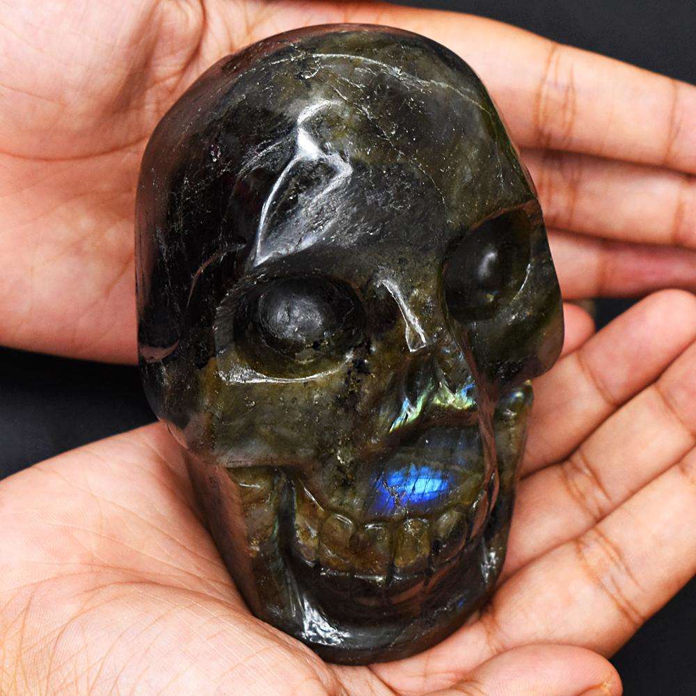 gemsmore:Artisian Labradorite Hand Carved Genuine Crystal Gemstone Carving Skull