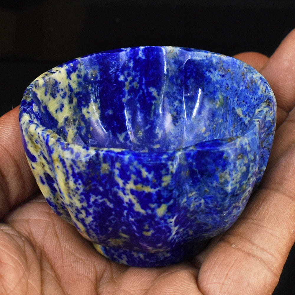 gemsmore:Artisian  Lapis Lazuli Hand Carved Genuine Crystal Gemstone Carving Bowl