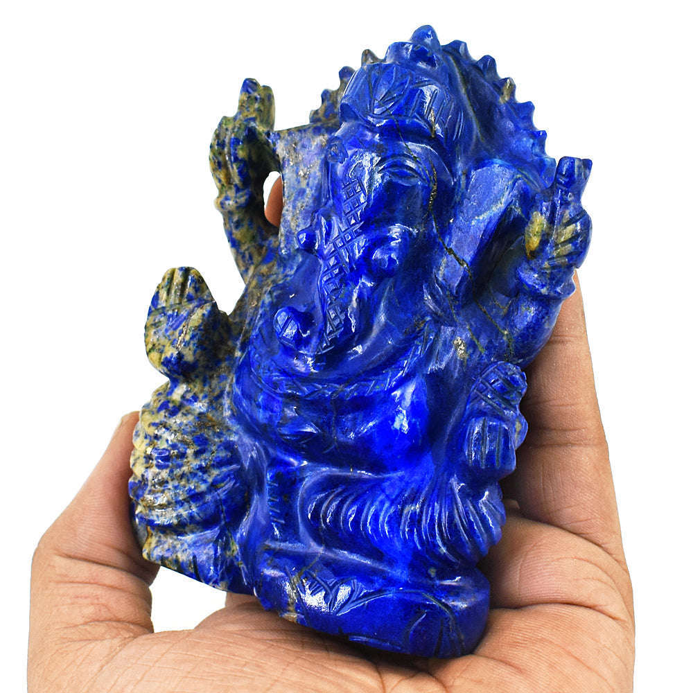 gemsmore:Artisian Lapis Lazuli  Hand Carved Genuine Crystal Gemstone Carving Lord Ganesha