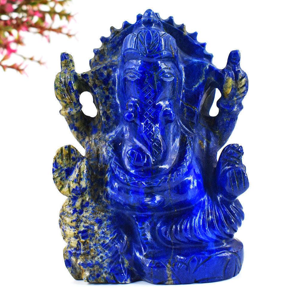 gemsmore:Artisian Lapis Lazuli  Hand Carved Genuine Crystal Gemstone Carving Lord Ganesha