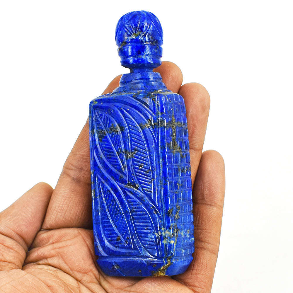gemsmore:Artisian Lapis Lazuli Hand Carved Genuine Crystal Gemstone Carving Perfume Bottle