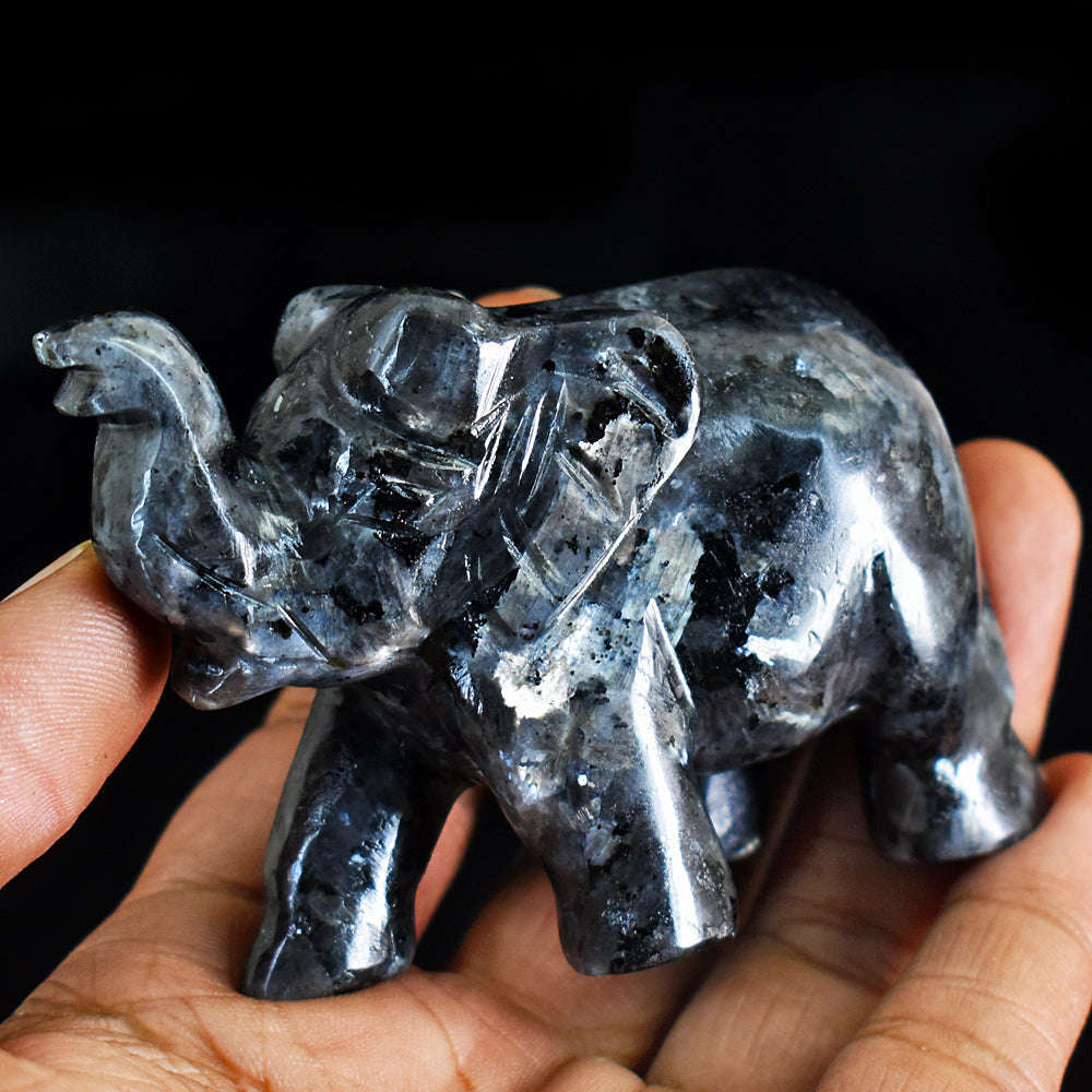 gemsmore:Artisian Larvikite  Hand Carved Genuine Crystal Gemstone Carving Elephant