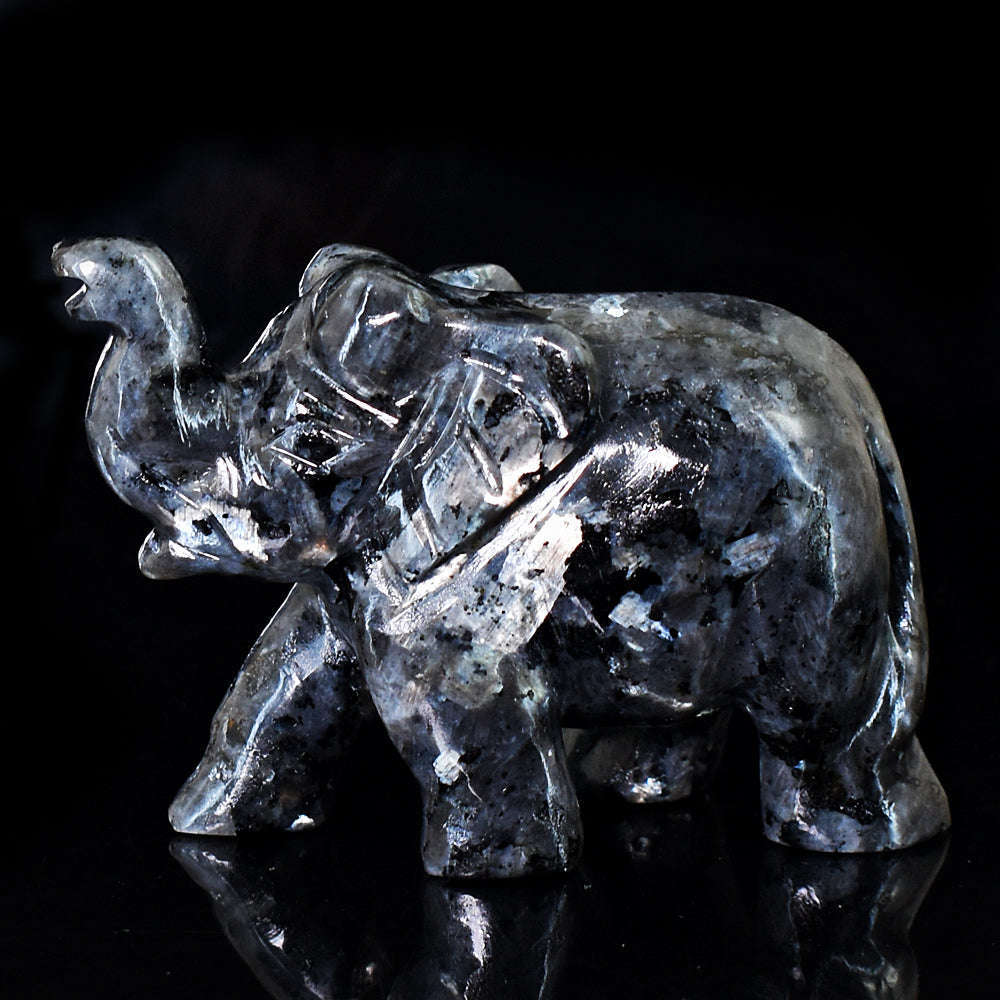 gemsmore:Artisian Larvikite  Hand Carved Genuine Crystal Gemstone Carving Elephant