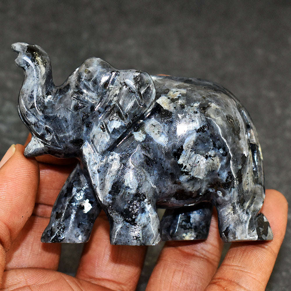 gemsmore:Artisian Larvikite Hand Carved Genuine Crystal Gemstone Carving Elephant