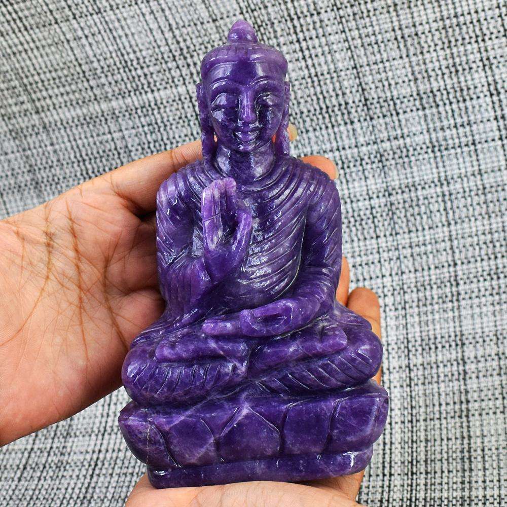 gemsmore:Artisian Lepidolite Crystal Genuine Gemstone Hand Carved Lord Buddha