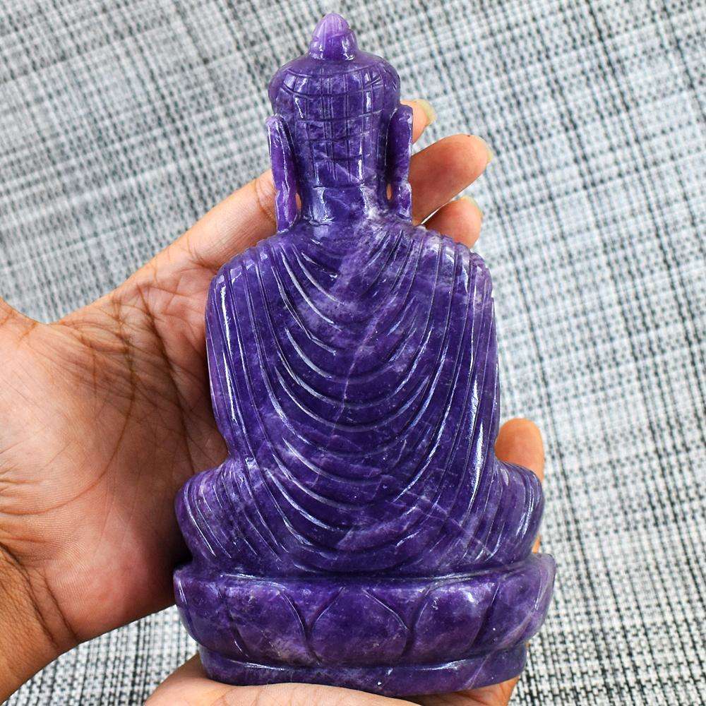 gemsmore:Artisian Lepidolite Crystal Genuine Gemstone Hand Carved Lord Buddha