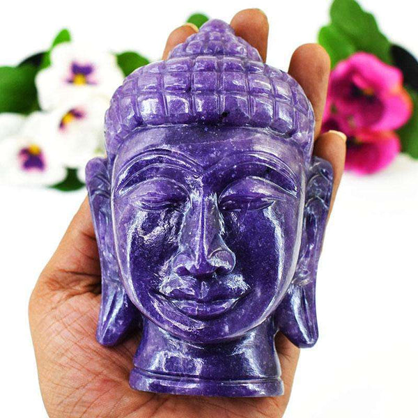 gemsmore:Artisian Lepidolite Hand Carved Genuine Crystal Gemstone Carving Buddha Head