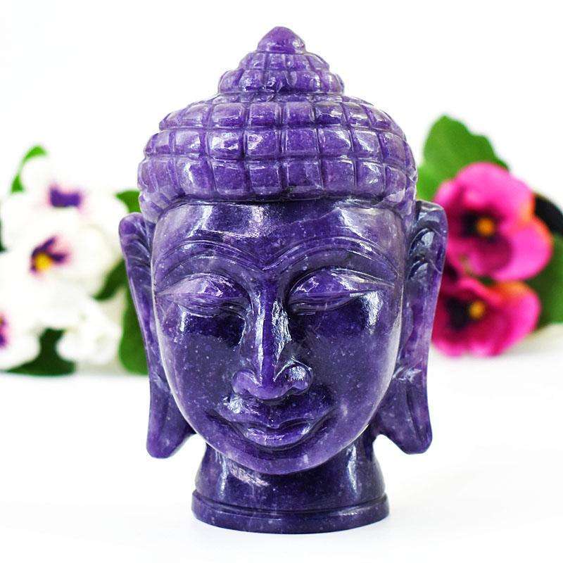 gemsmore:Artisian Lepidolite Hand Carved Genuine Crystal Gemstone Carving Buddha Head