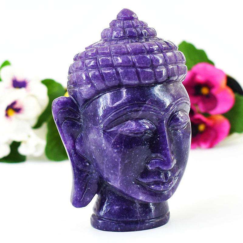 gemsmore:Artisian Lepidolite Hand Carved Genuine Crystal Gemstone Carving Buddha Head