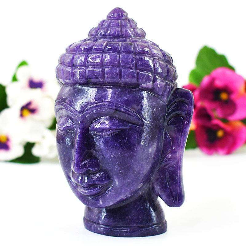 gemsmore:Artisian Lepidolite Hand Carved Genuine Crystal Gemstone Carving Buddha Head