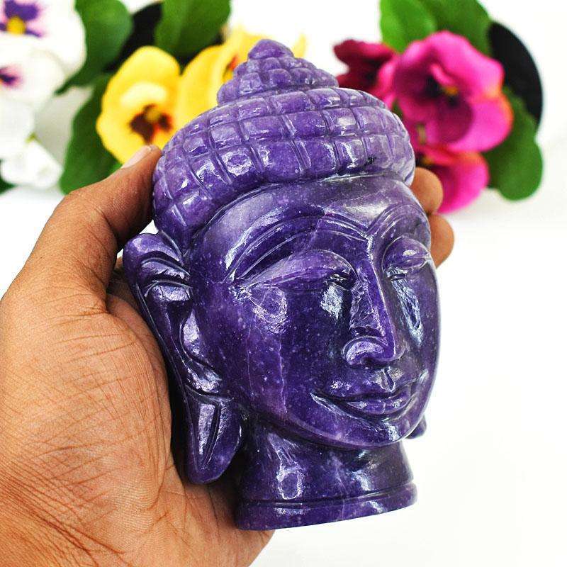 gemsmore:Artisian Lepidolite Hand Carved Genuine Crystal Gemstone Carving Buddha Head