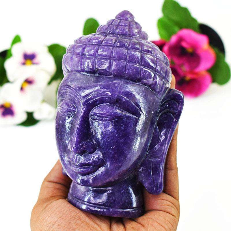 gemsmore:Artisian Lepidolite Hand Carved Genuine Crystal Gemstone Carving Buddha Head