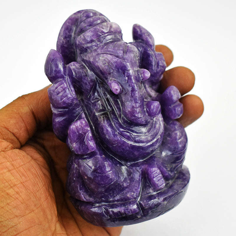 gemsmore:Artisian Lepidolite  Hand Carved Genuine Crystal Gemstone Carving Lord Ganesha