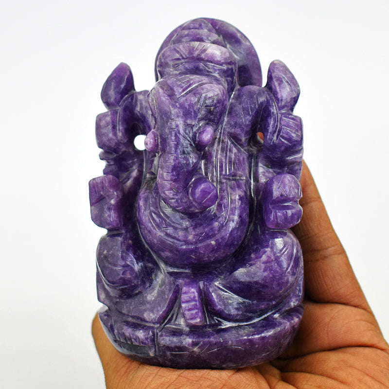 gemsmore:Artisian Lepidolite  Hand Carved Genuine Crystal Gemstone Carving Lord Ganesha