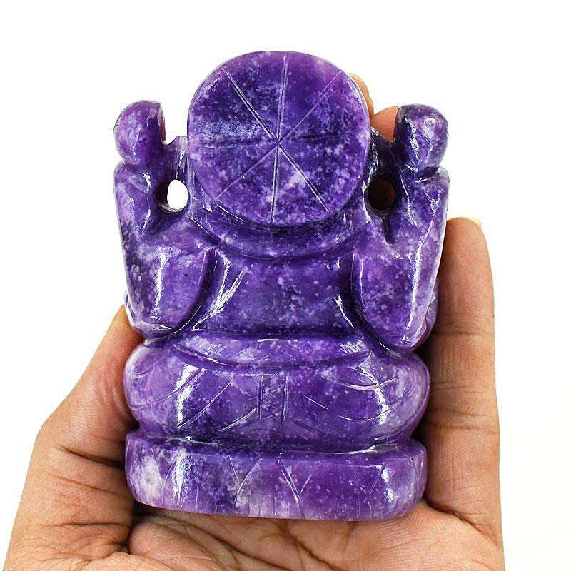 gemsmore:Artisian Lepidolite  Hand Carved Genuine Crystal Gemstone Carving Lord Ganesha