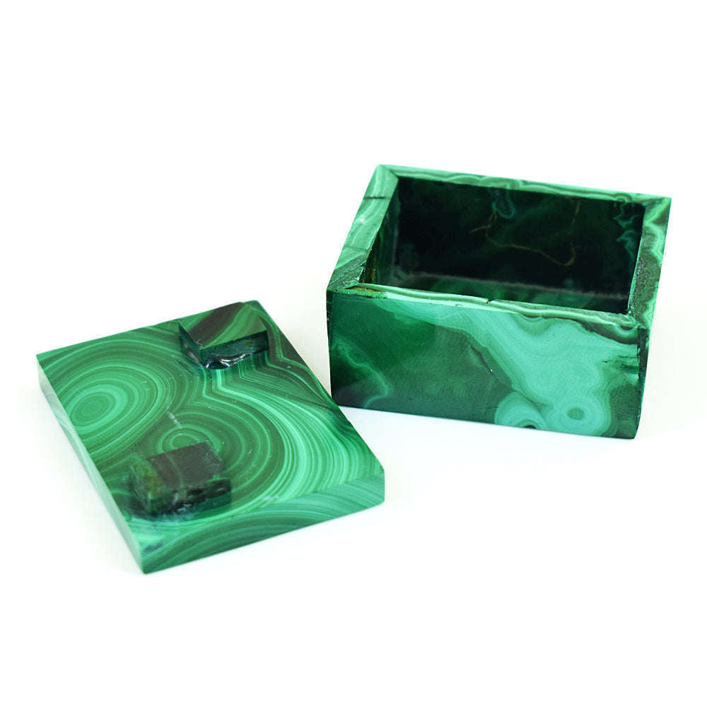 gemsmore:Artisian Malachite Hand Carved Genuine Crystal Gemstone Carving Box