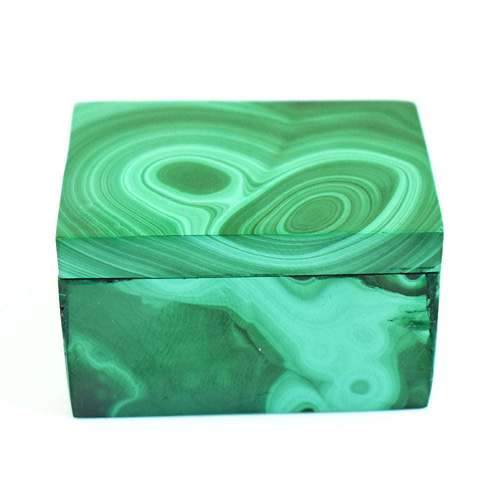 gemsmore:Artisian Malachite Hand Carved Genuine Crystal Gemstone Carving Box