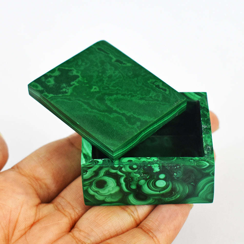 gemsmore:Artisian Malachite Hand Carved Genuine Crystal Gemstone Carving Box