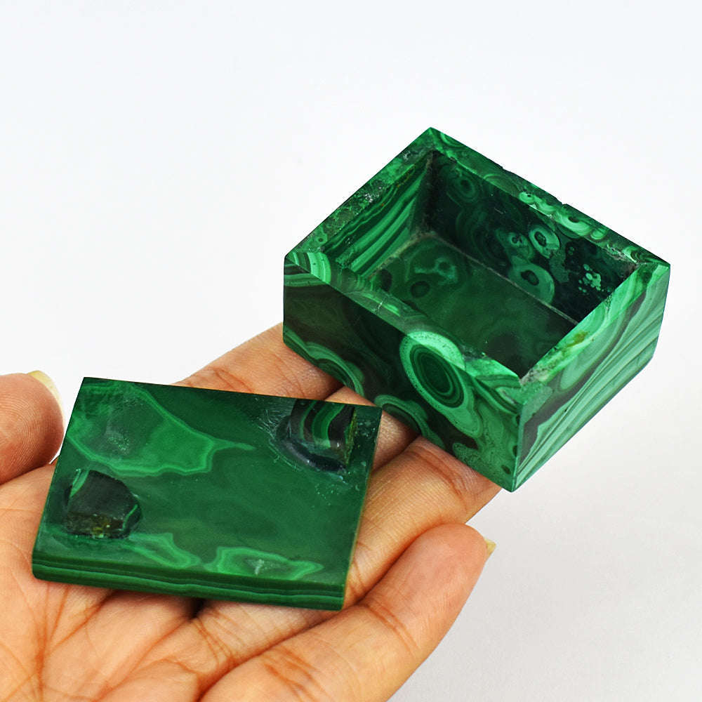 gemsmore:Artisian Malachite Hand Carved Genuine Crystal Gemstone Carving Box