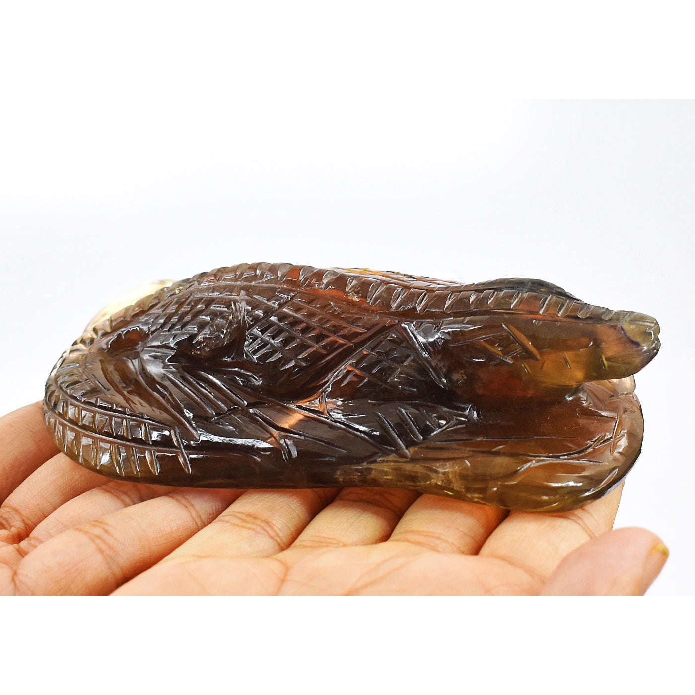 gemsmore:Artisian Multicolor Fluorite Hand Carved Genuine Crystal Gemstone Carving Crocodile