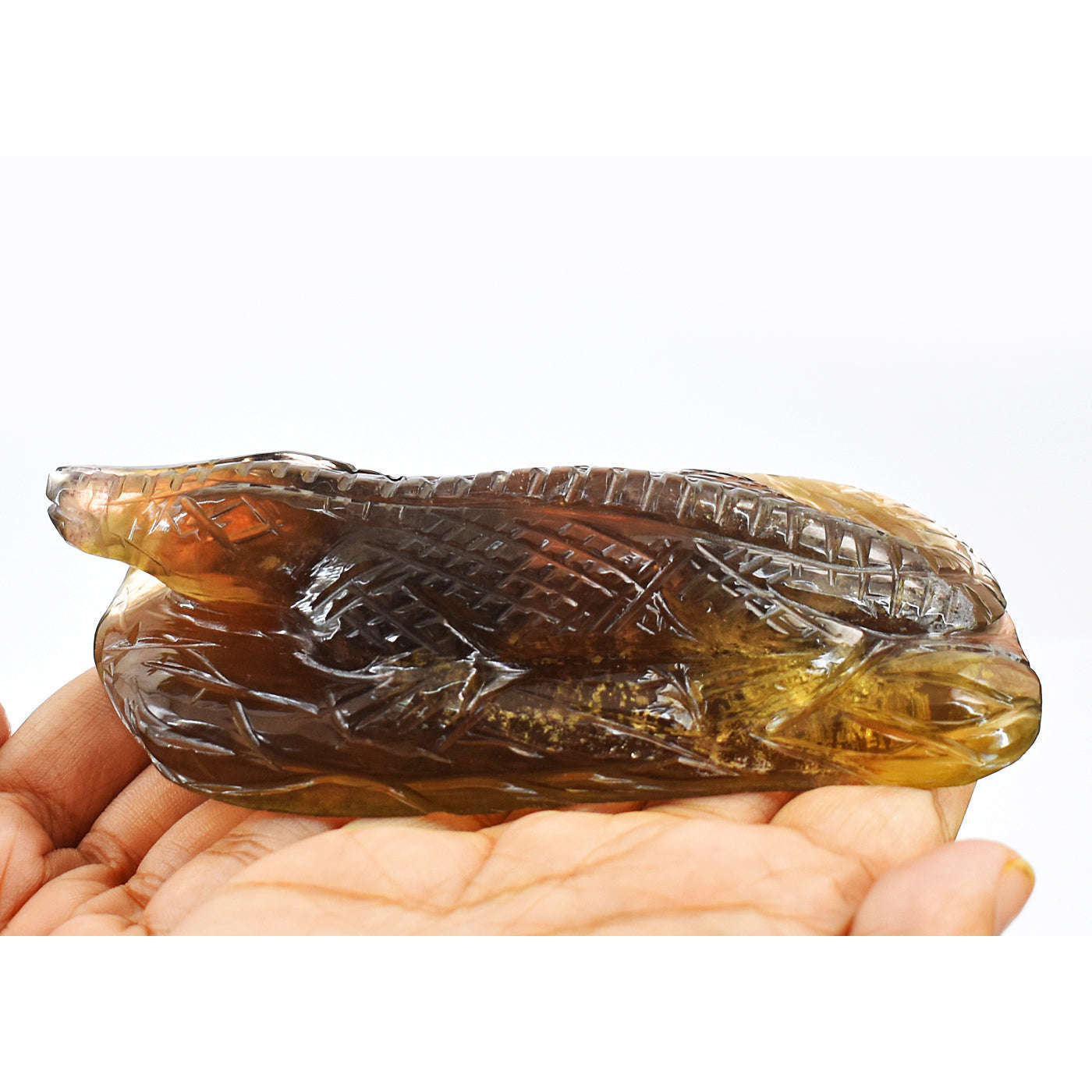 gemsmore:Artisian Multicolor Fluorite Hand Carved Genuine Crystal Gemstone Carving Crocodile