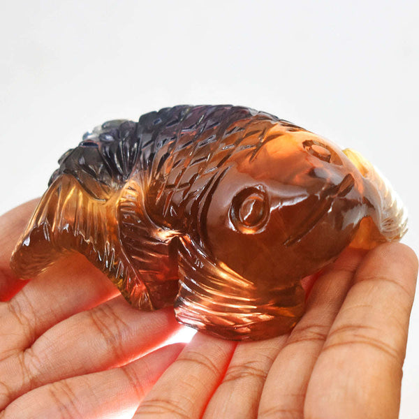 gemsmore:Artisian Multicolor Fluorite Hand Carved Genuine Crystal Gemstone Carving Fish
