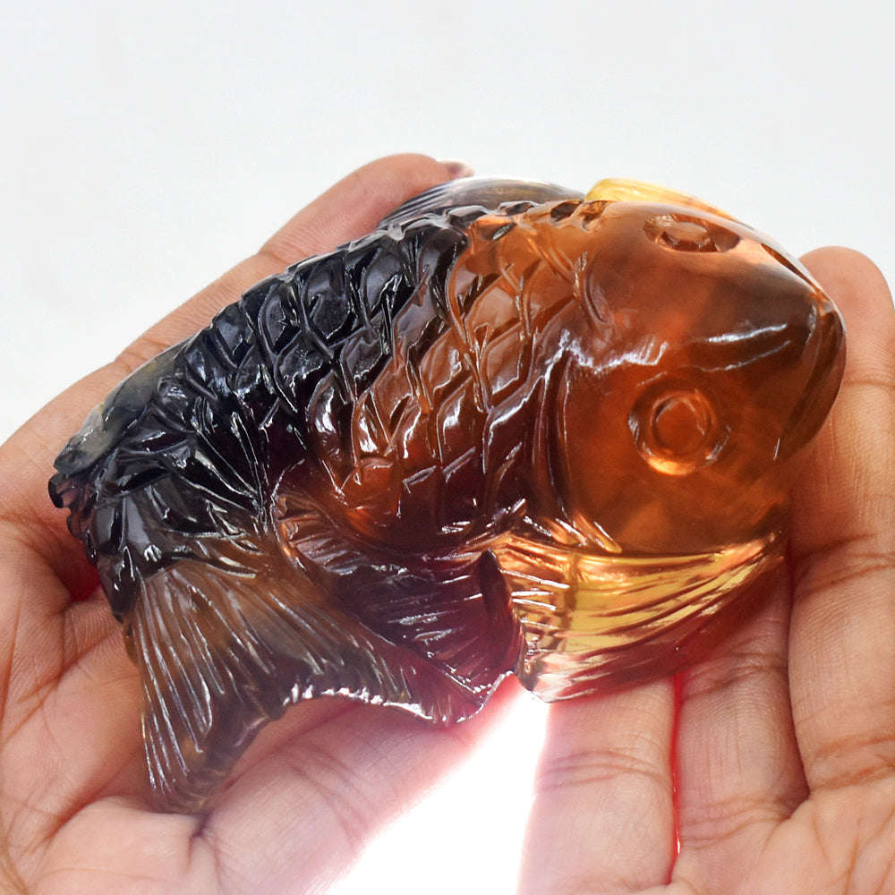 gemsmore:Artisian Multicolor Fluorite Hand Carved Genuine Crystal Gemstone Carving Fish