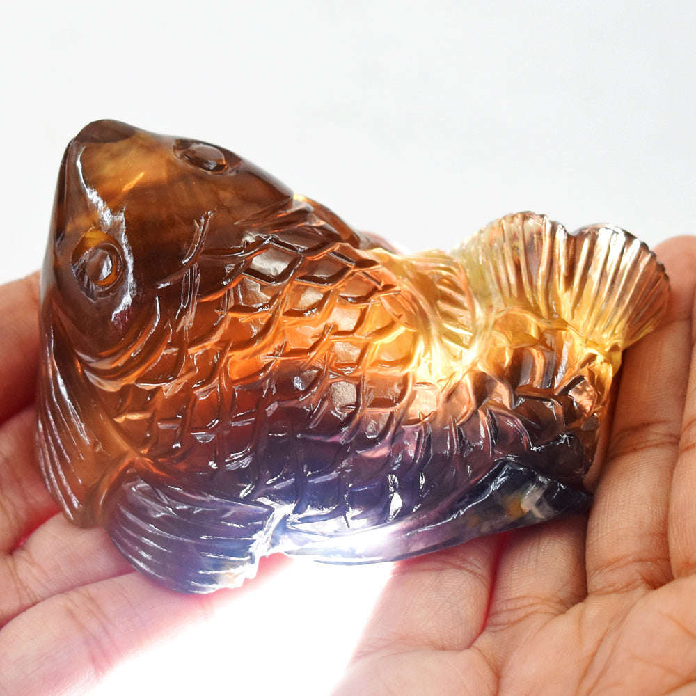 gemsmore:Artisian Multicolor Fluorite Hand Carved Genuine Crystal Gemstone Carving Fish