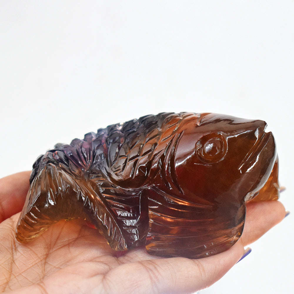 gemsmore:Artisian Multicolor Fluorite Hand Carved Genuine Crystal Gemstone Carving Fish