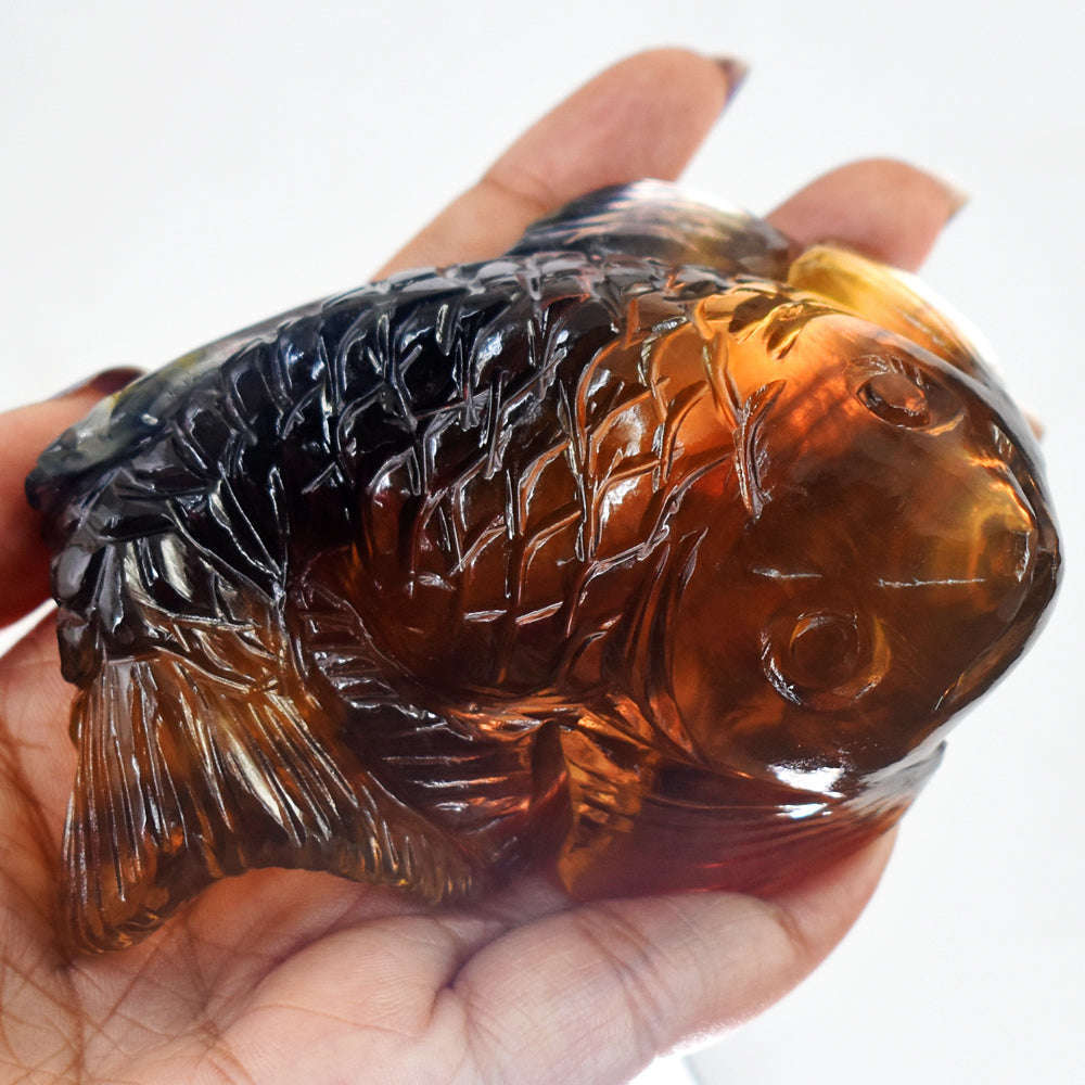 gemsmore:Artisian Multicolor Fluorite Hand Carved Genuine Crystal Gemstone Carving Fish