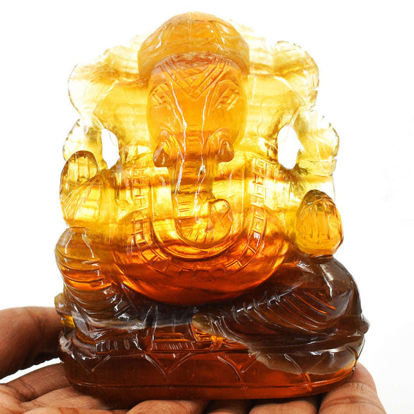 gemsmore:Artisian Multicolor Fluorite Hand Carved Genuine Crystal Gemstone Carving Lord Ganesha