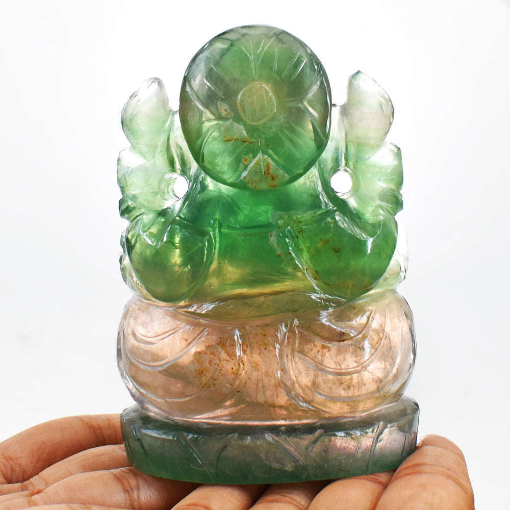 gemsmore:Artisian Multicolor Fluorite Hand Carved Genuine Crystal Gemstone Carving Lord Ganesha