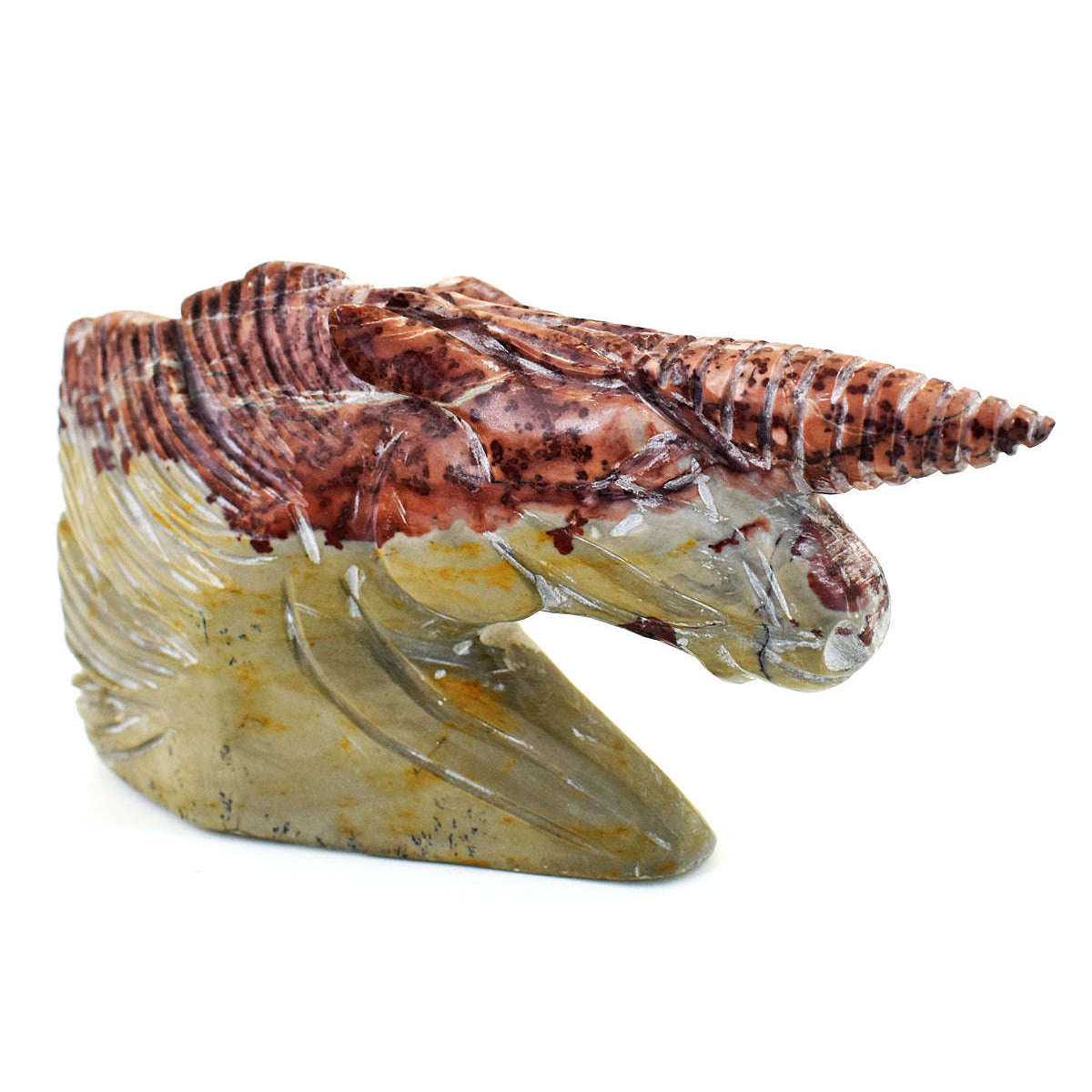 gemsmore:Artisian Noreena Jasper  Hand Carved Genuine Crystal Gemstone Carving Unicorn Head